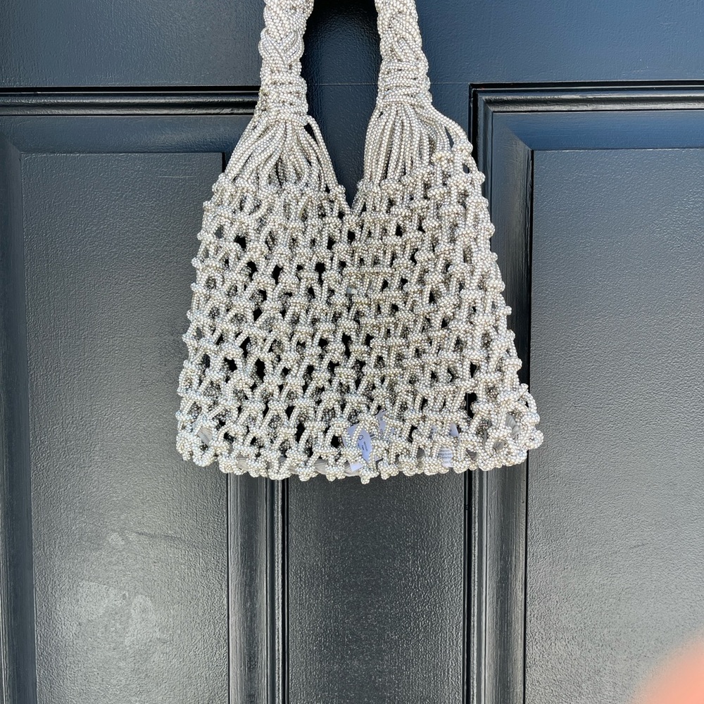 J. Crew Silver Beaded Tote Bag